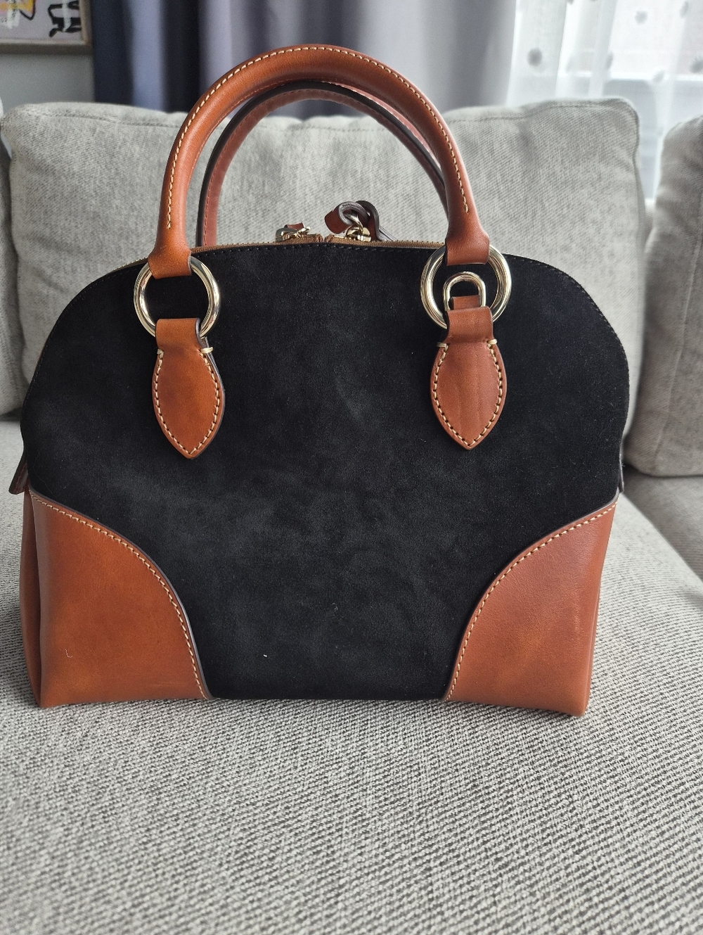 Dooney & Bourke Black Suede with Brown Leather Trim Satchel - Picture 7 of 12
